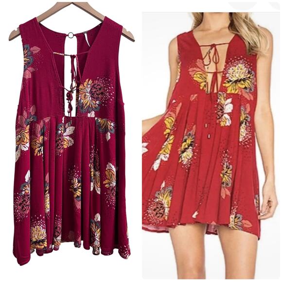 Free People Dresses & Skirts - Free People Lovely Day Allover Print Tie Tunic Size Medium Boho Hippie Festival